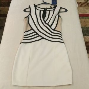 White Mini Dress with Black & Tan accents